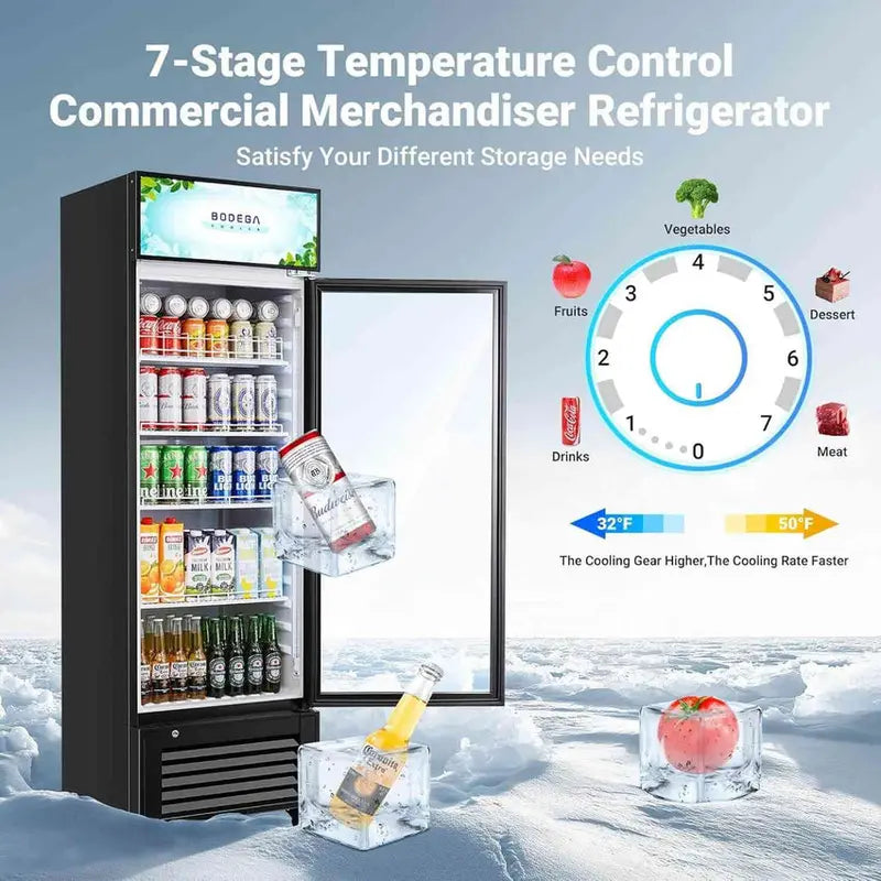 BODEGACOOLER Commercial Glass-Door Refrigerated Display Case, 11.3 Cu. Ft., 1 Door - SC-330FA-BK