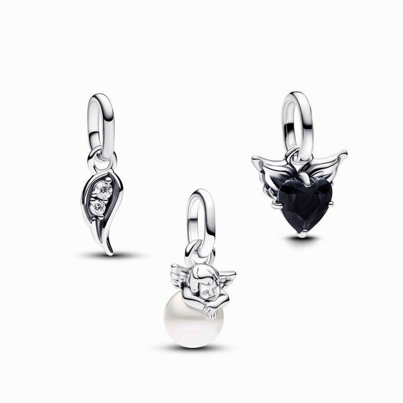 Winged Heart and Pearl Charm Trio