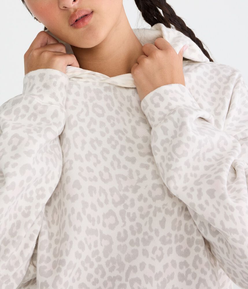 Oversized Leopard-Print Pullover Fleece Hoodie