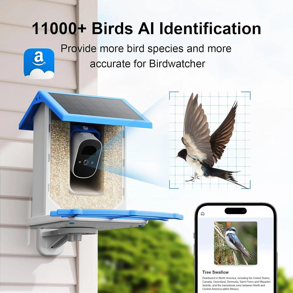 Treebirdy Smart Bird Feeder Camera, 4MP 2.5K HD, 64GB TF Card, Solar Powered