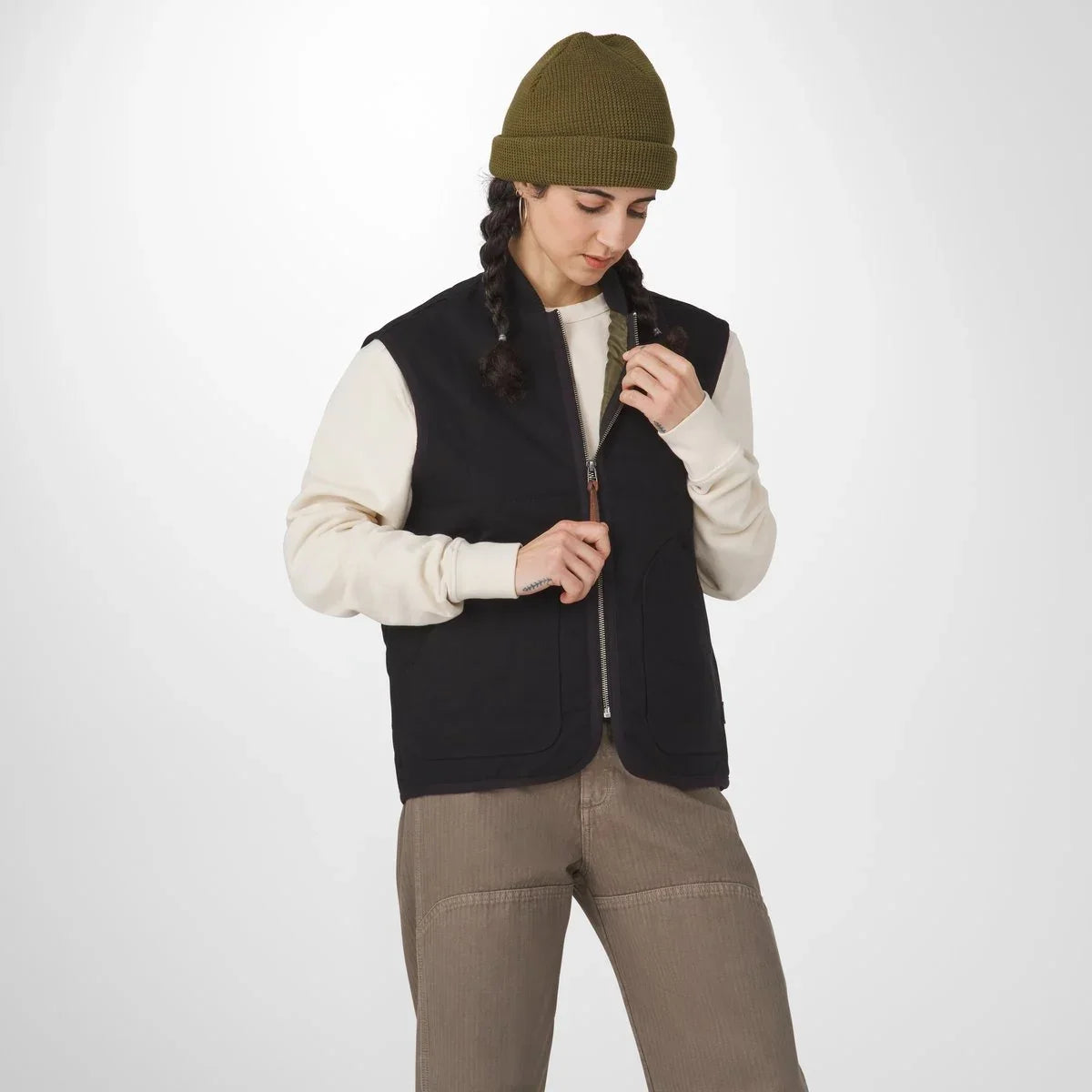 Insulated Cotton Canvas Utility Vest - Black Olive