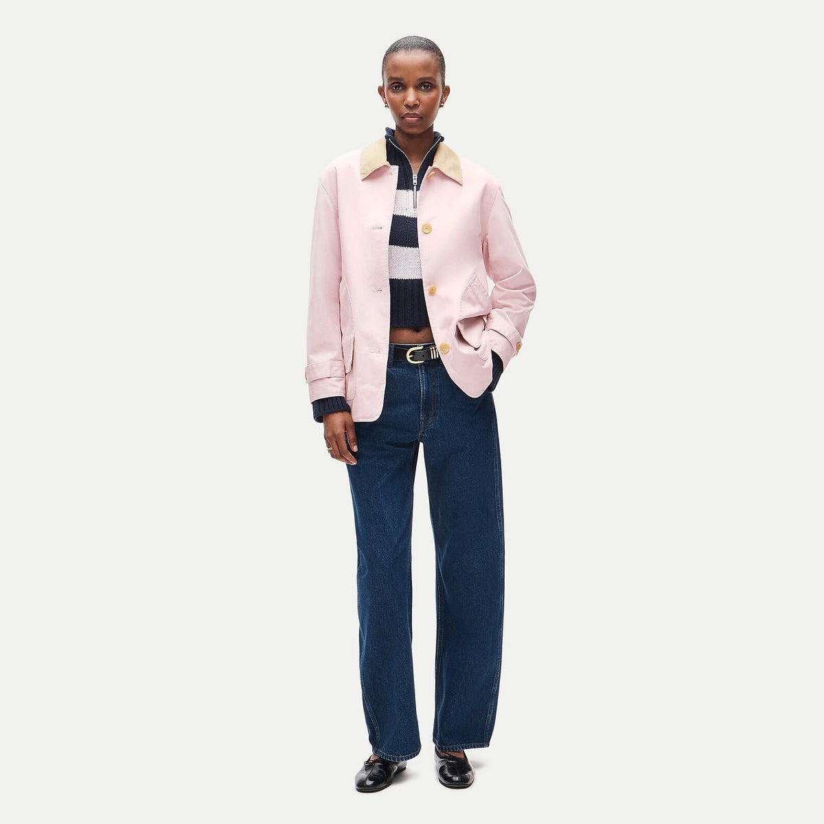 Women's Canvas Jacket With Corduroy Collar - Camel