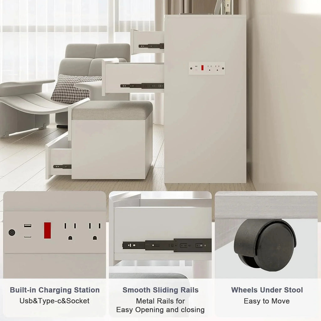 3-in-1 Vanity Desk Set With Flip-Top Lighted Mirror, Storage Stool And 15.7*19.7*31.5 Inches Table