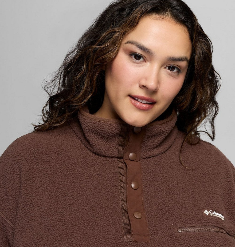 Women's Plus Cropped Sherpa Half-Snap Pullover - Tan