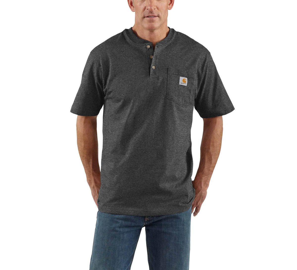 Men's Loose Heavyweight Short Sleeve Henley - Heather Gray