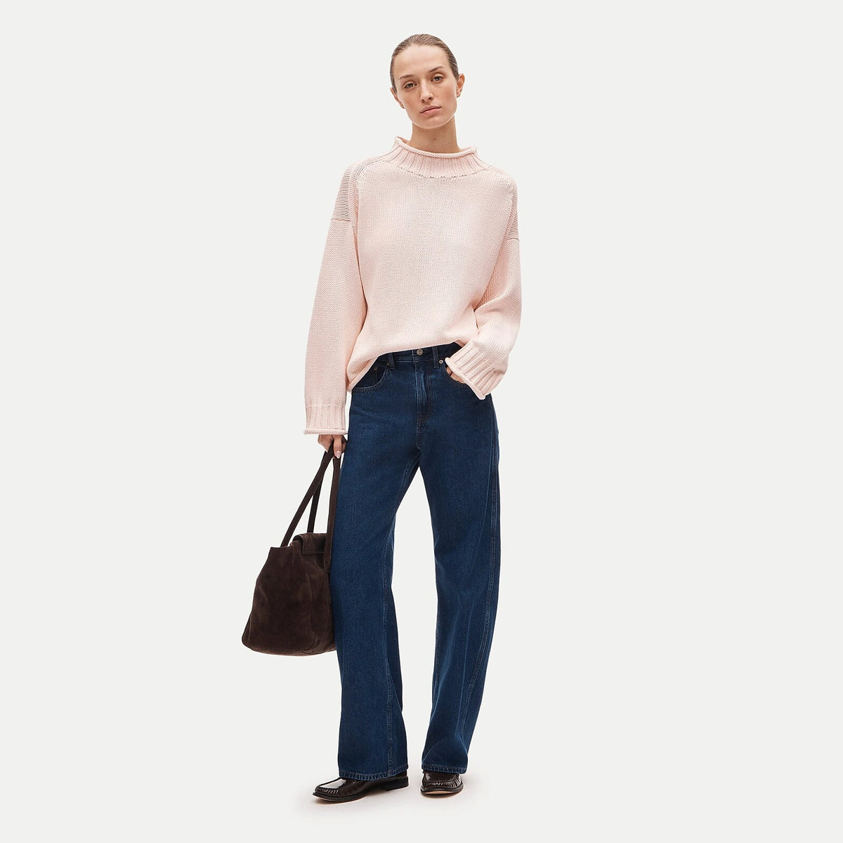 Women's Rolled-Neck Cotton Sweater - Lavender