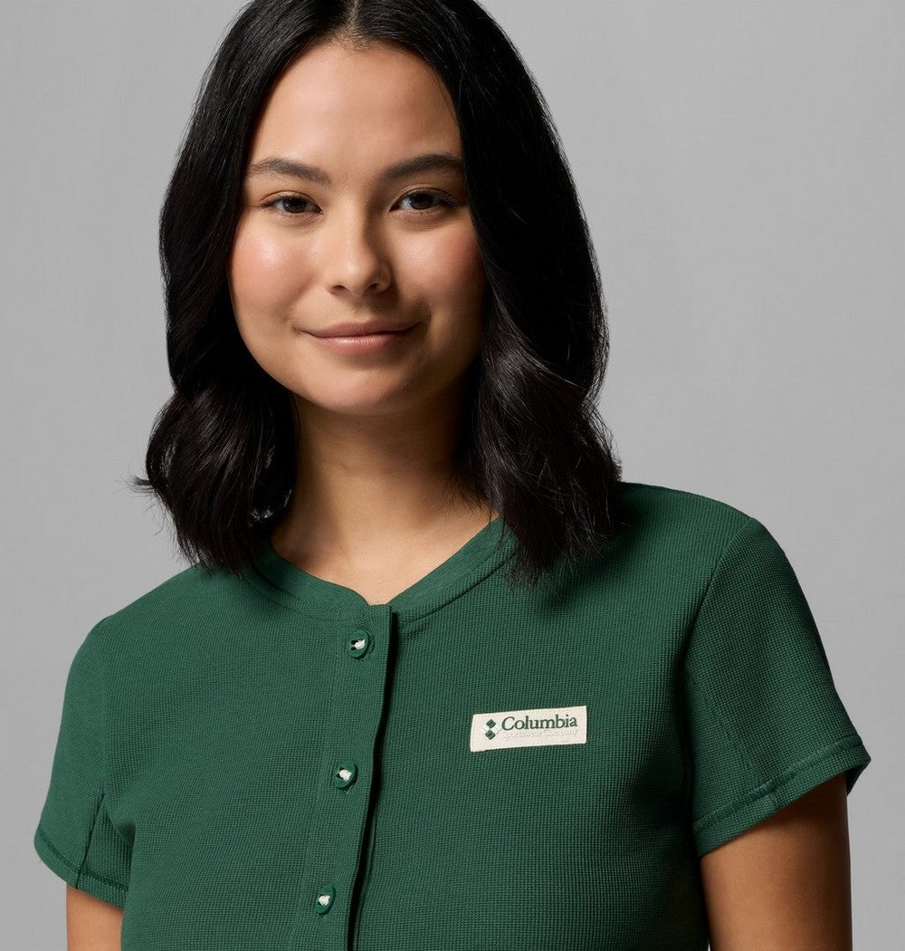 Women's Cropped Button-Front Knit Shirt - Green