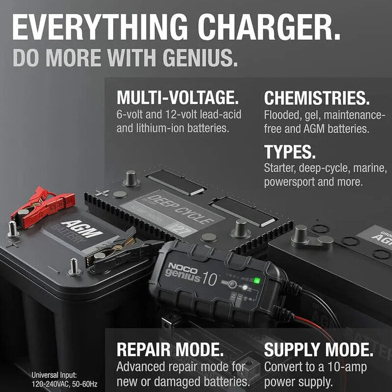 NOCO GENIUS10 10A 6V/12V Smart Battery Charger, Maintainer And Desulfator - GENIUS10