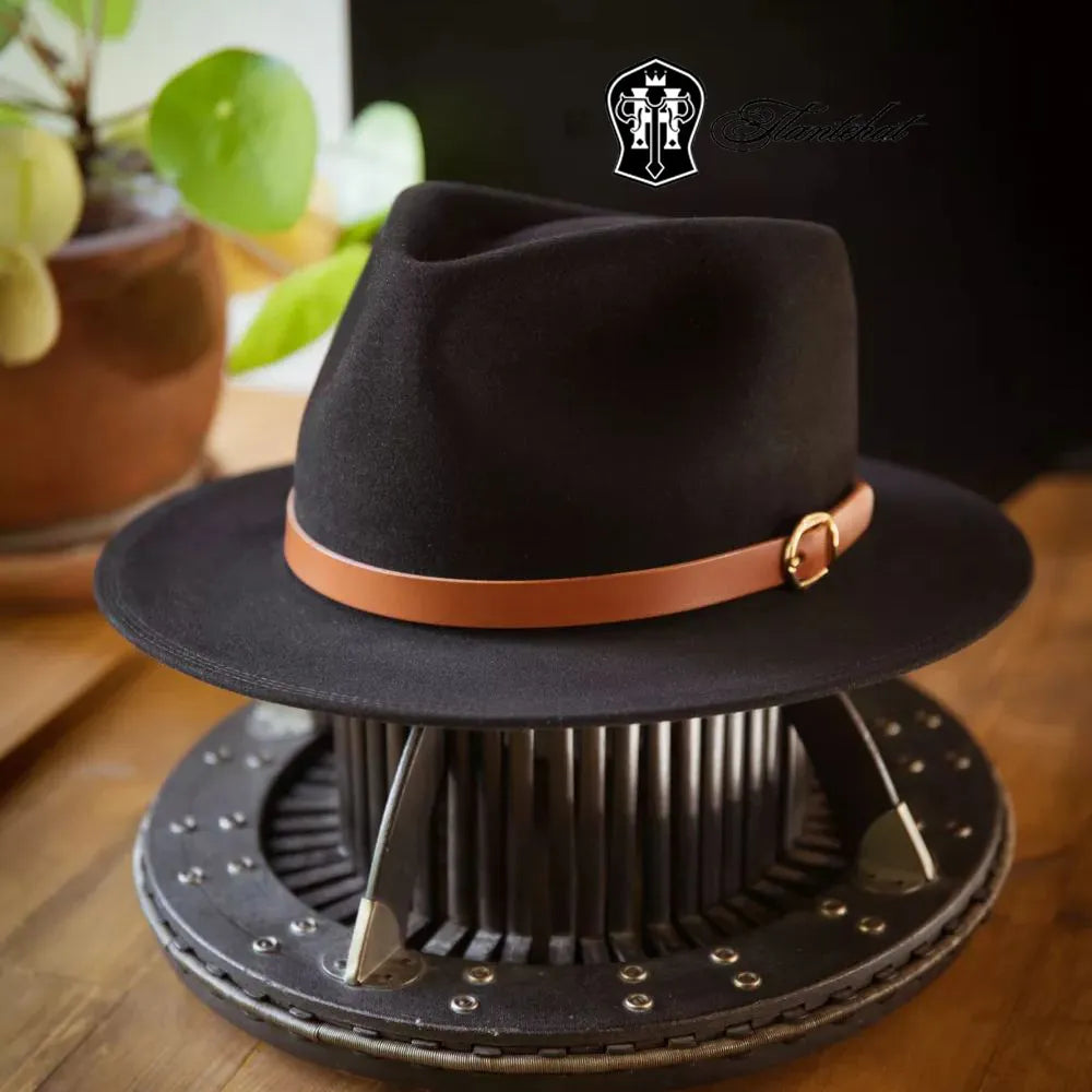 Bespoke Handmade Fedora - Leather Hat Band-Black