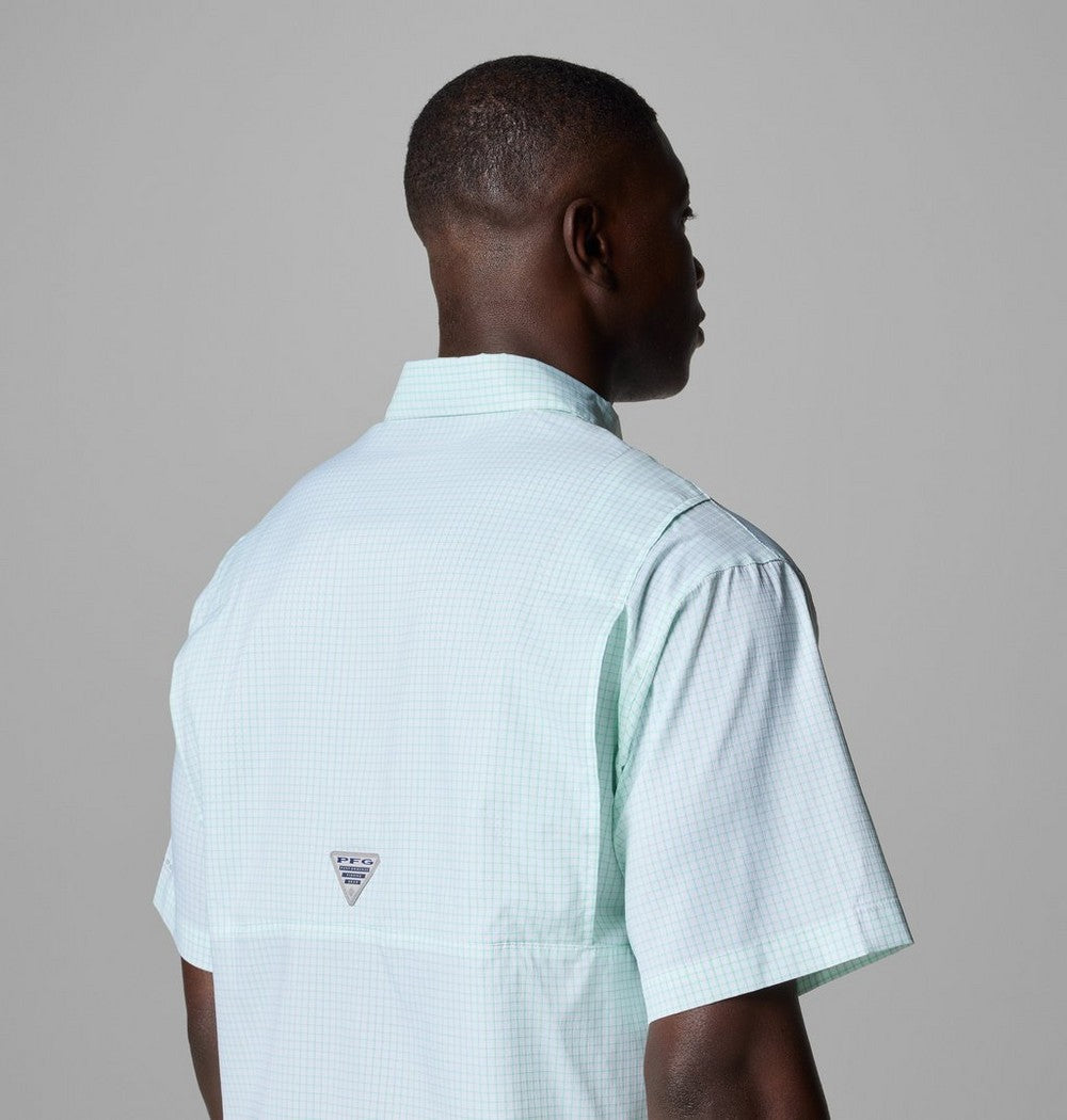 Men's Vented Short-Sleeve Fishing Shirt - Green Gingham