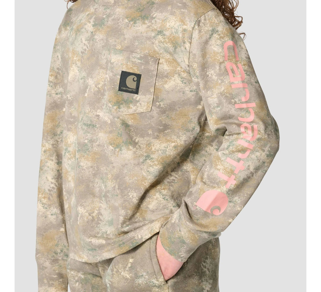 Girls' Long-Sleeve Camo Pocket T-Shirt