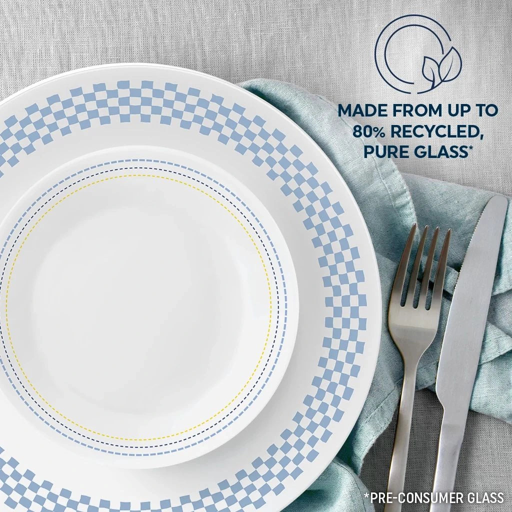 12-Piece Blue Checkered Dinnerware Set
