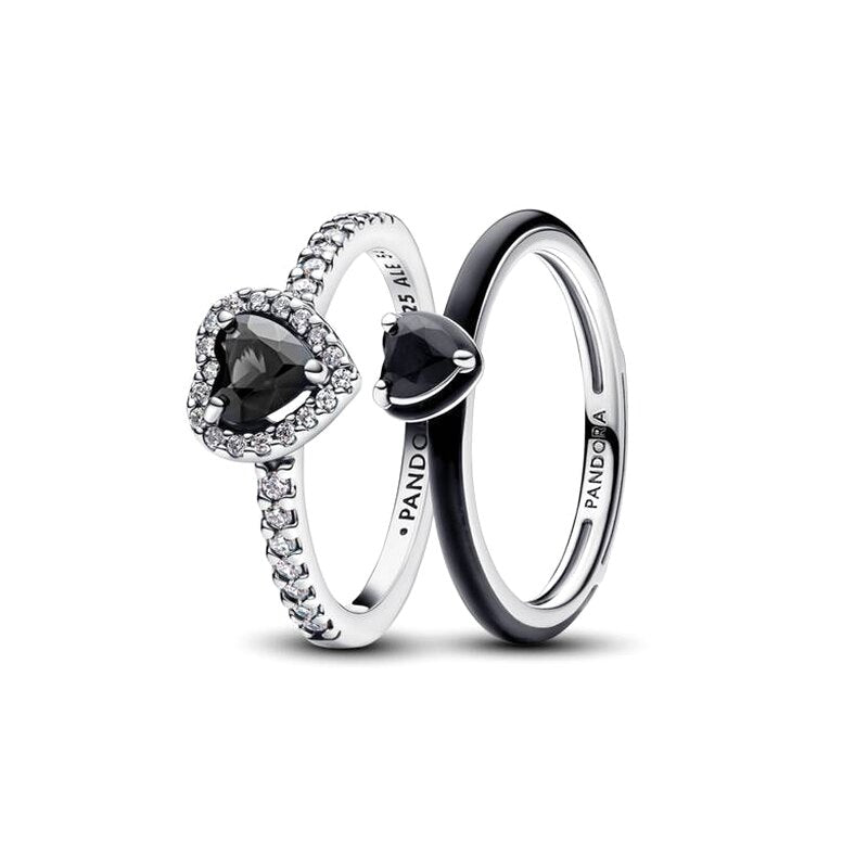 Black Heart Pavé Ring Set