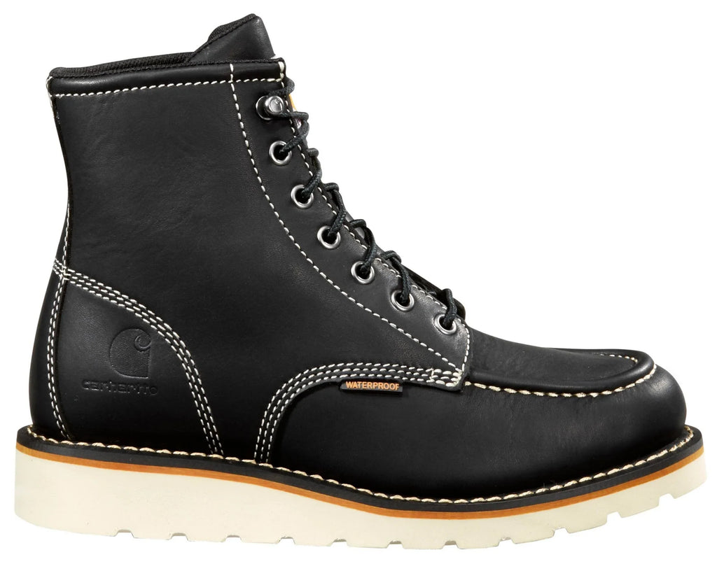 Women's 6-Inch Waterproof Moc Toe Wedge Boot - Black
