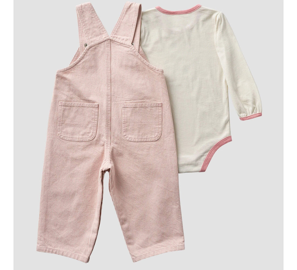 Baby Girls' Long Sleeve Bodysuit And Stripe Overall Set