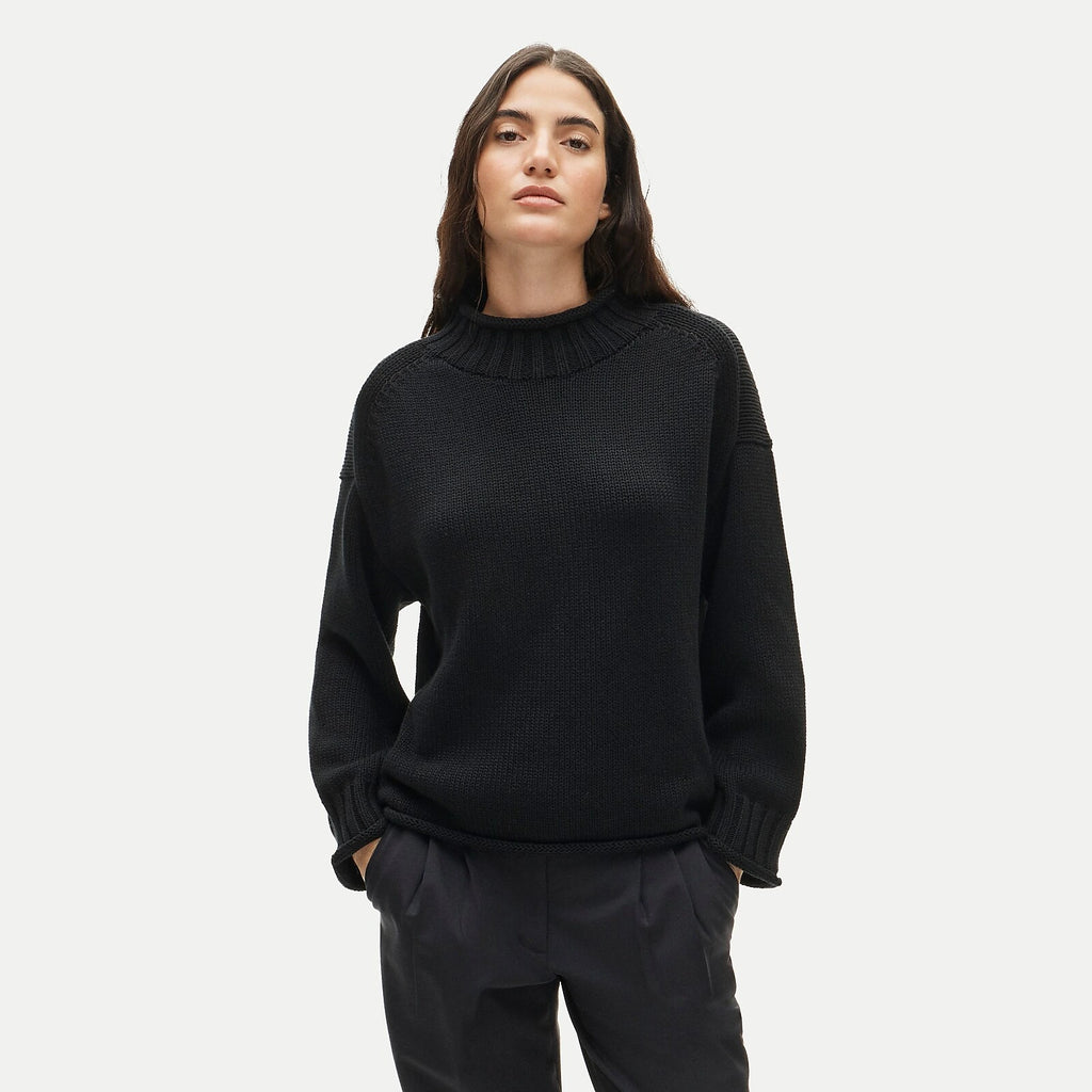 Women's Rolled-Neck Cotton Sweater - Lavender