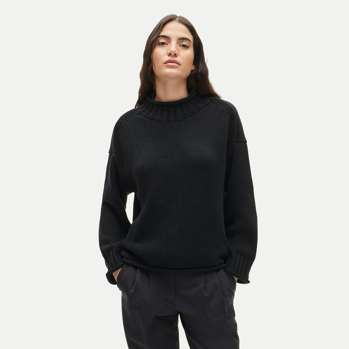 Women's Rolled-Neck Cotton Sweater - Lavender
