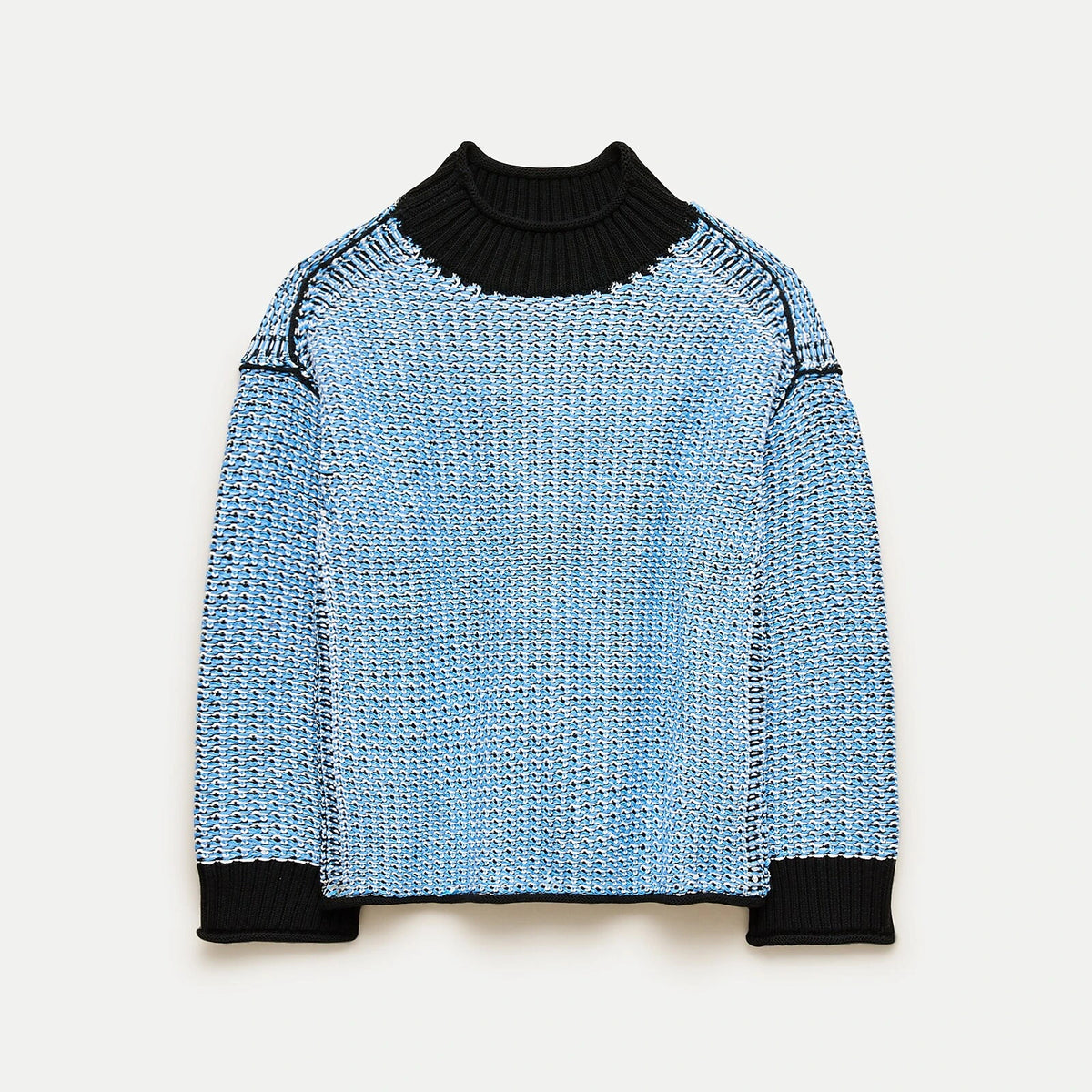 Reversible Cotton Tweed-Stitch Sweater - Blue