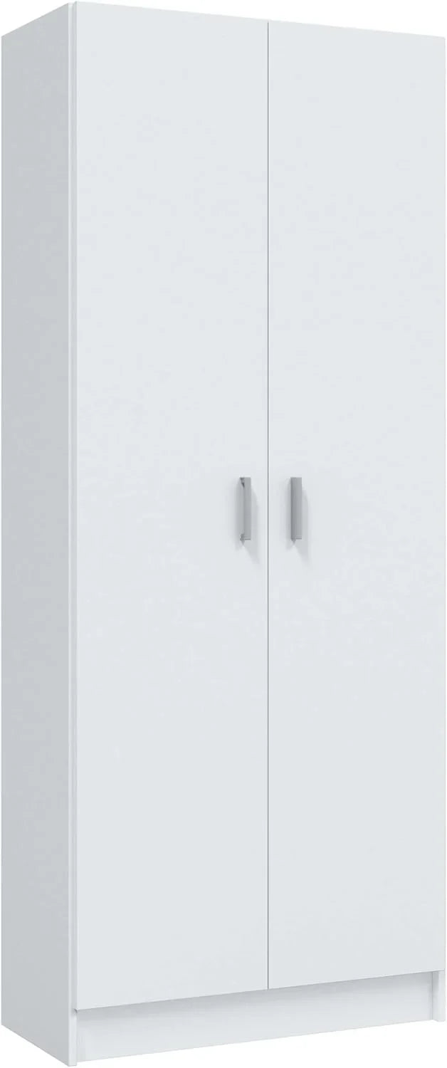 Habitdesign Multi-Purpose Broom Cabinet, 2 Doors, 3 Shelves, 180 x 73 x 37 cm, Matt White