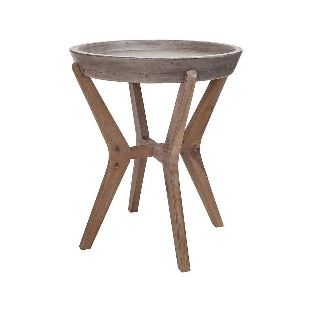 Bailey Street Home Round Accent Table With Concrete Top And Acacia Frame, 18.25 Inches W X 21.75 Inches H