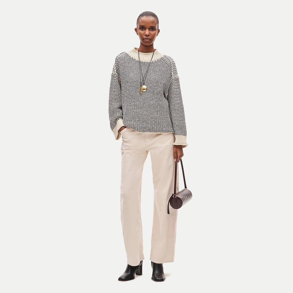 Reversible Cotton Tweed-Stitch Sweater - Blue