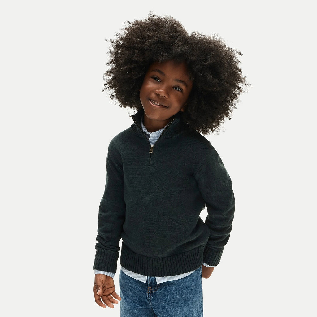 Kids' Cotton Quarter-Zip Pullover - Black