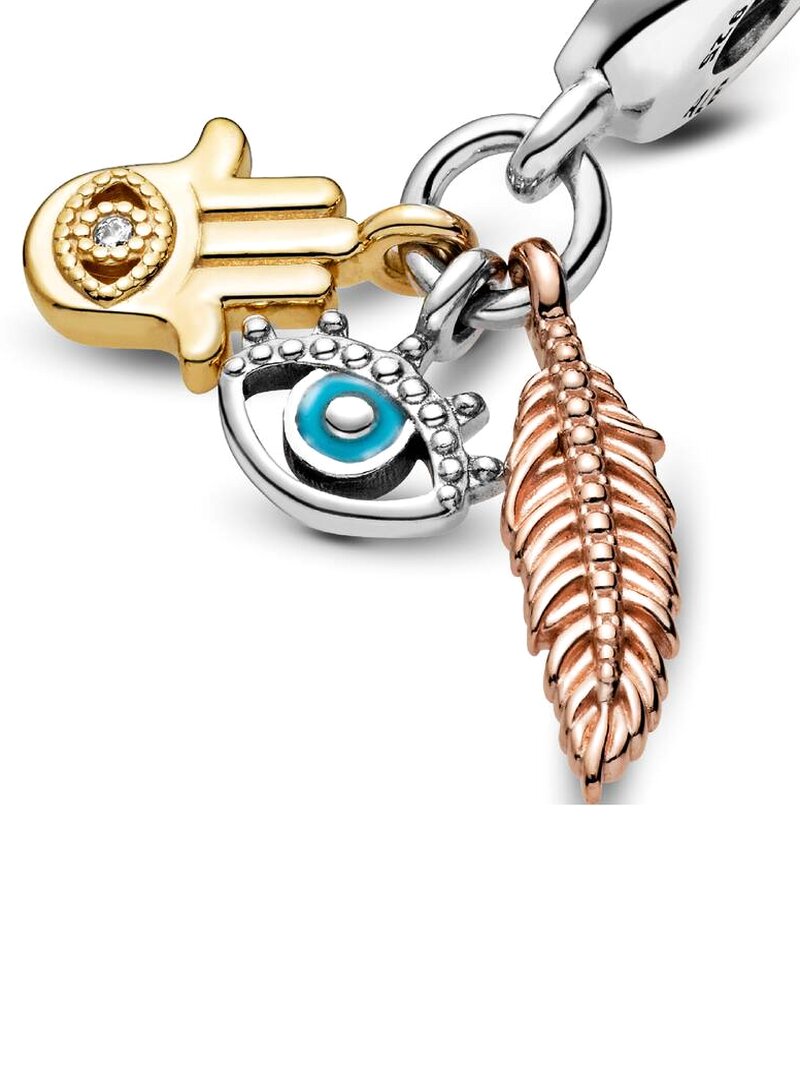 Multitone Hamsa Eye Feather Dangle Charm