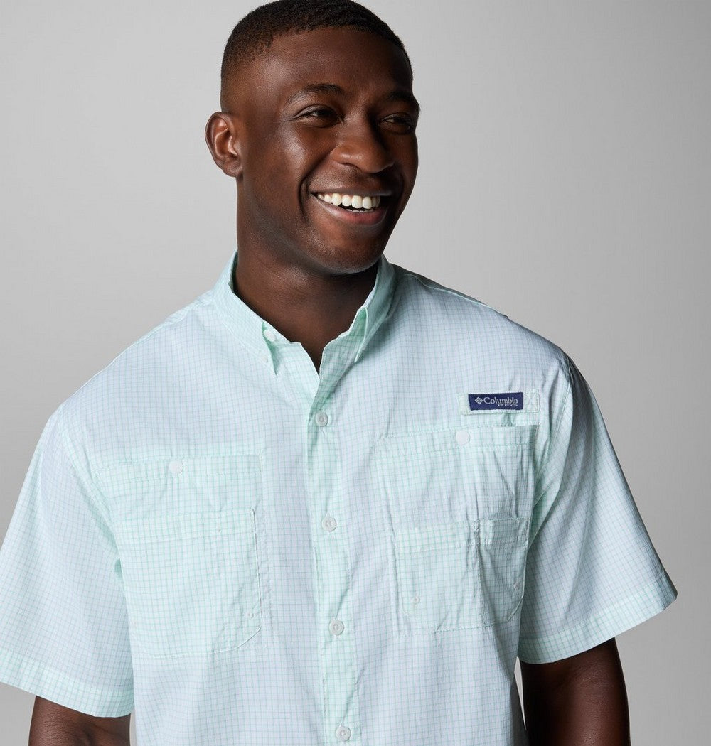 Men's Vented Short-Sleeve Fishing Shirt - Green Gingham