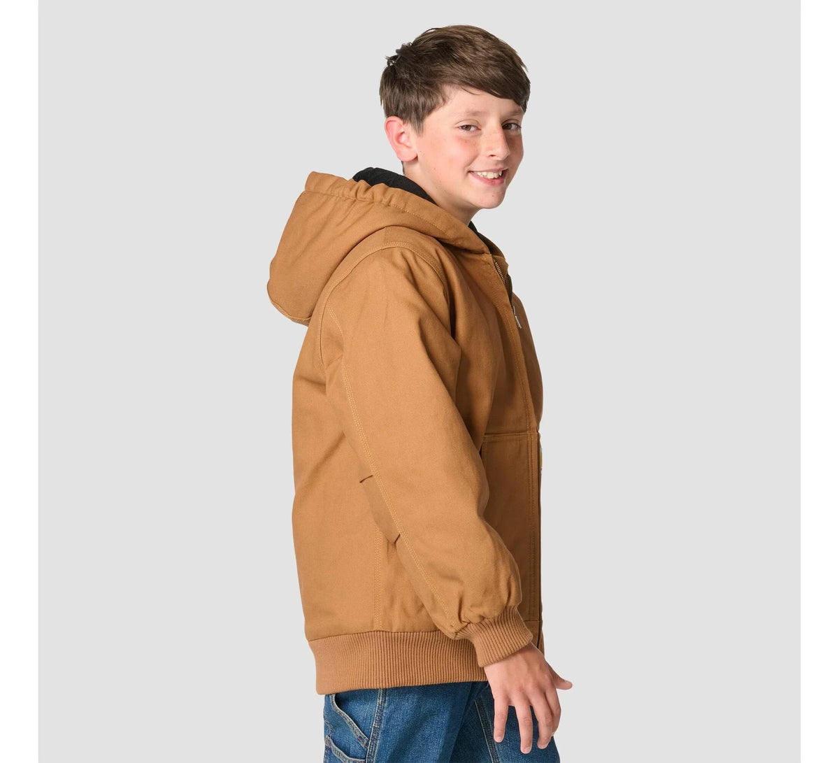 Boys' Insulated Canvas Hooded Jacket - Brown