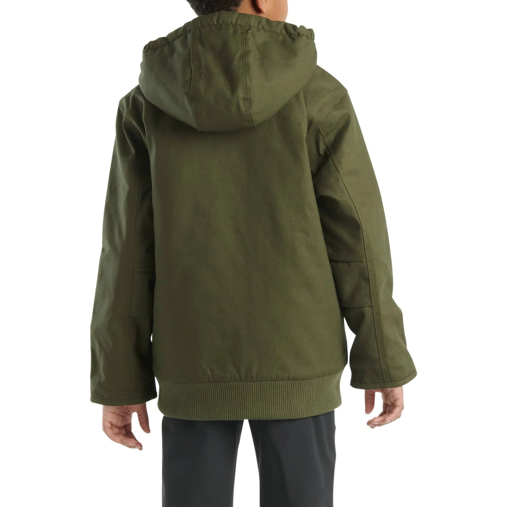 Boys' Quilted-Lined Hooded Canvas Jacket - Olive