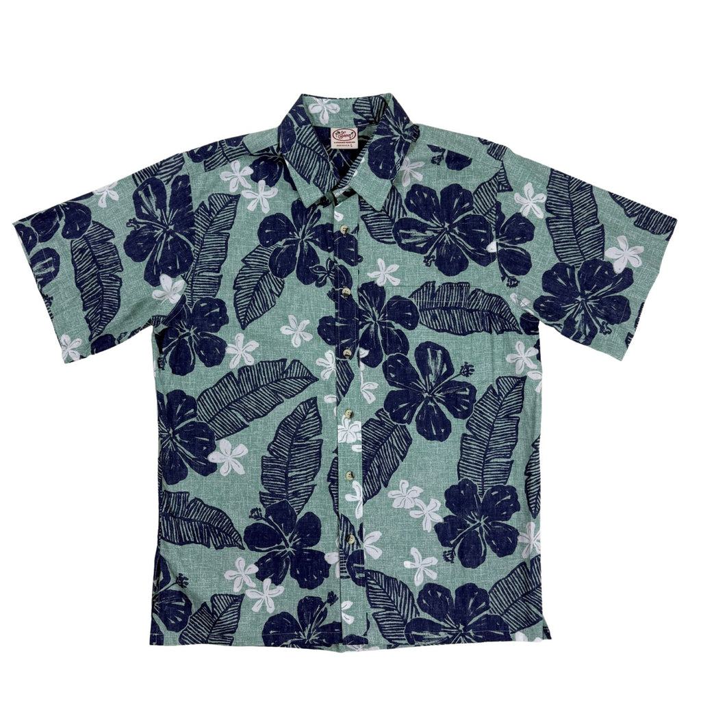 Texture Hibiscus Reverse (Sage) Hawaiian Shirts
