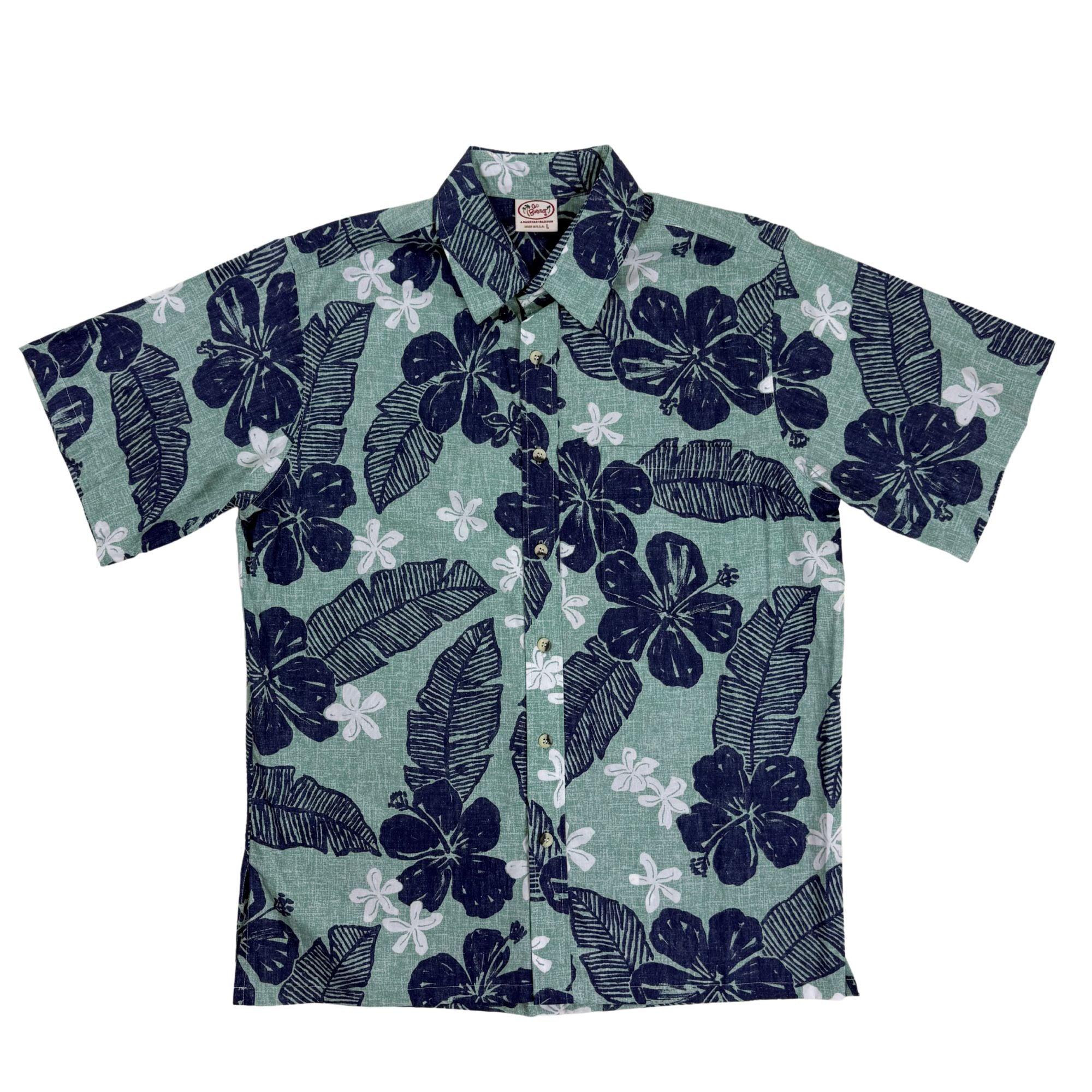 Texture Hibiscus Reverse (Sage) Hawaiian Shirts