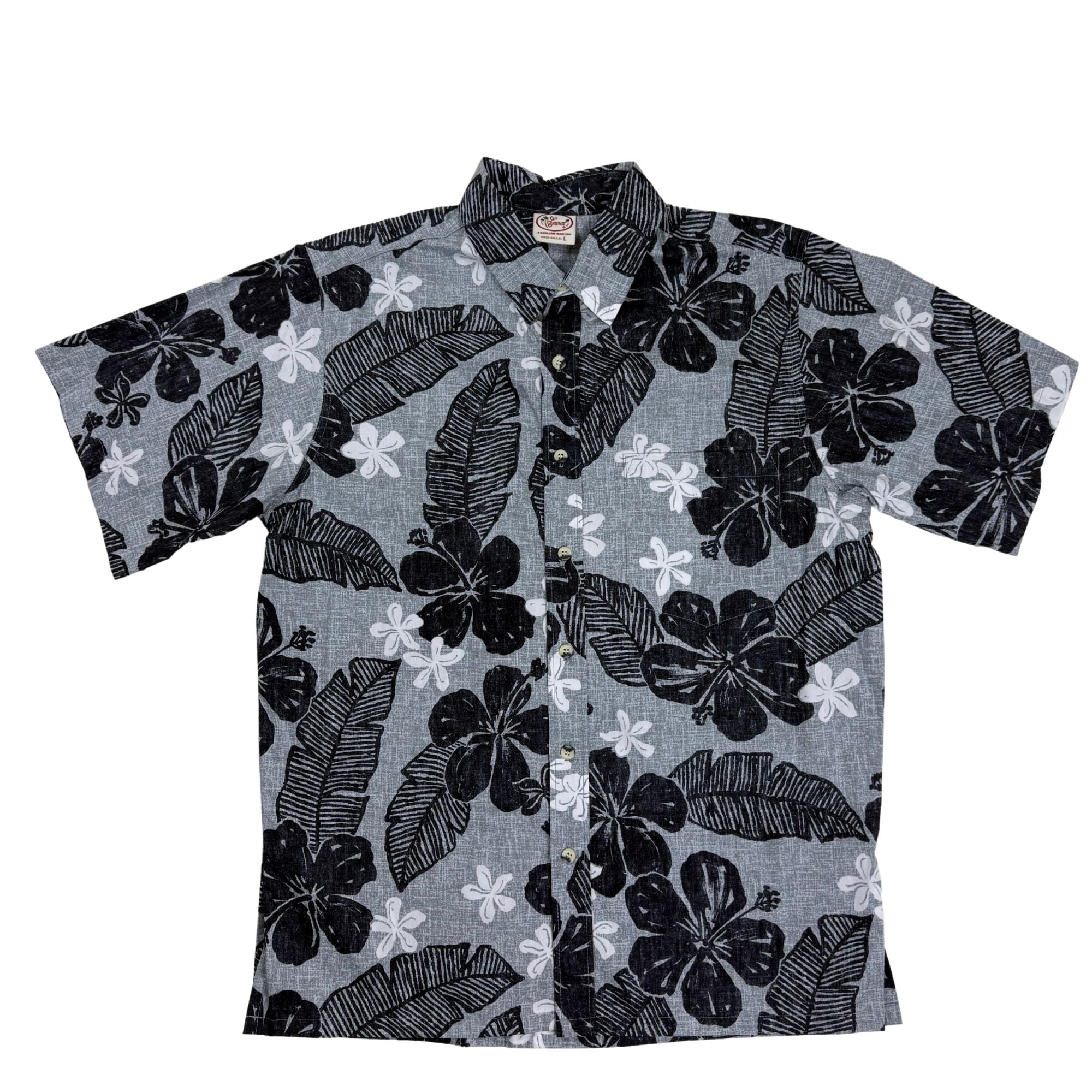 Texture Hibiscus Reverse (Silver) Hawaiian Shirts
