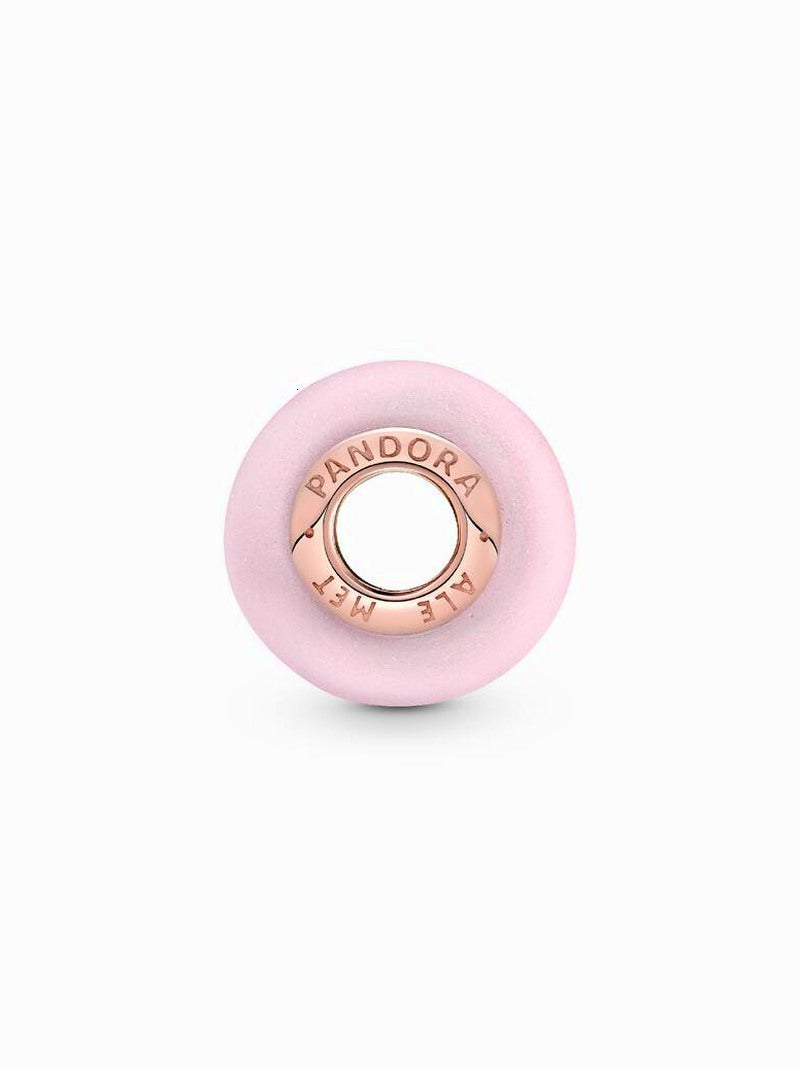 Matte Pink Glass Charm With Rose Gold Plating