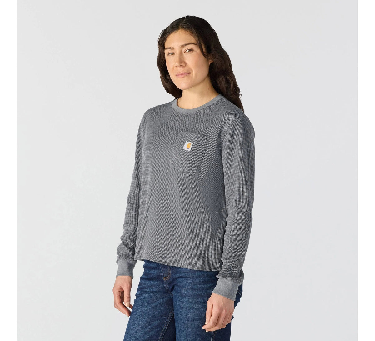Women's Waffle Knit Long-Sleeve Pocket Tee