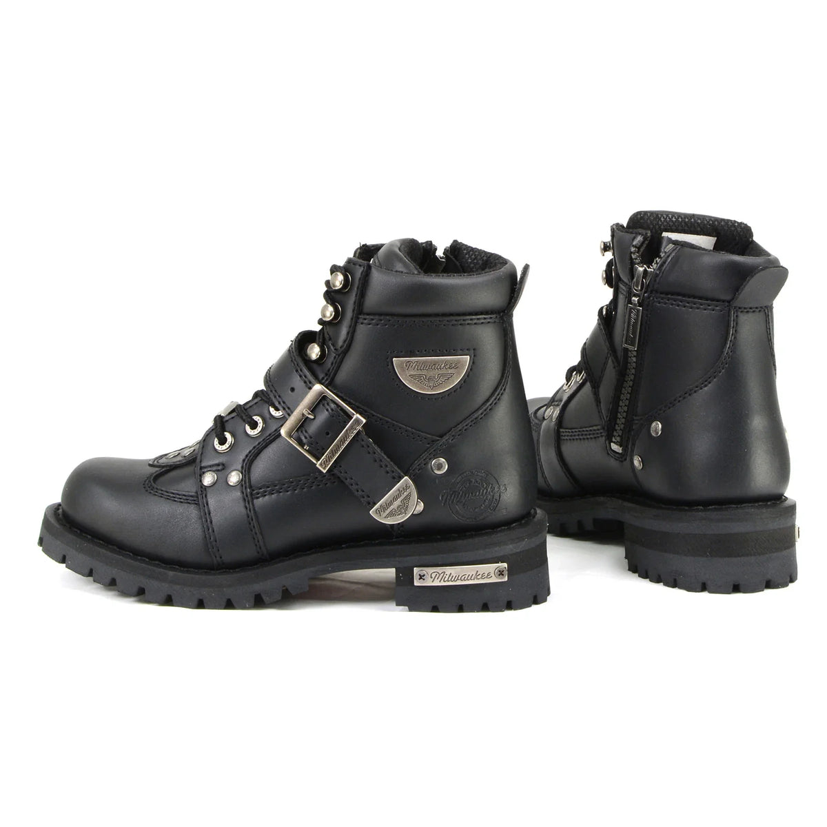 Women's Lace-Up Motorcycle Boots - Black
