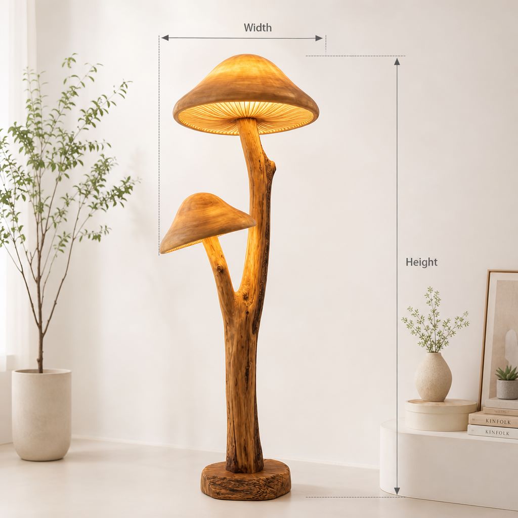 Dual Nursery Mushroom Floor Lamp With Gill Glow Caps