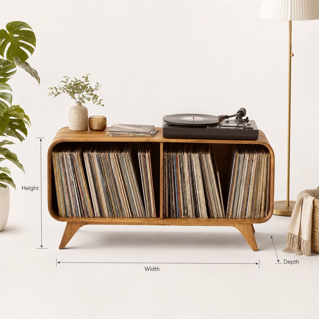 Handcrafted Natural Wood Record Player Stand