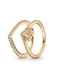 Gold Tone Wishbone and Heart Ring Set