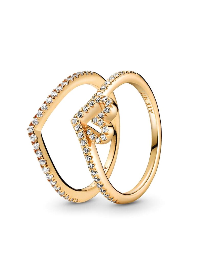 Gold Tone Wishbone and Heart Ring Set