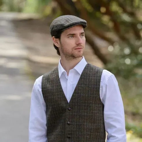 Tartan Flat Cap - Brown Check Pattern