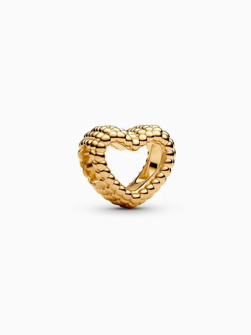 Gold-Plated Beaded Open Heart Charm