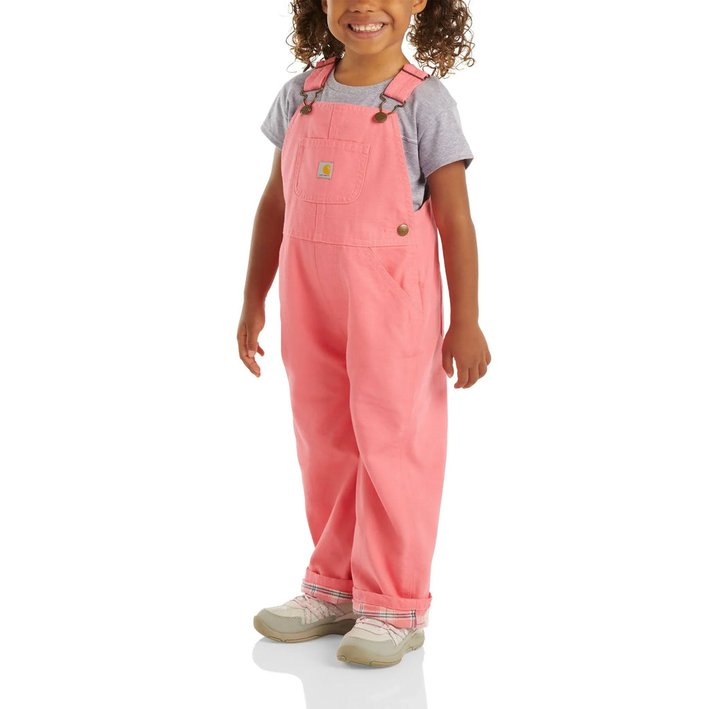 Girls' Flannel-Lined Canvas Bib Overalls - Pink