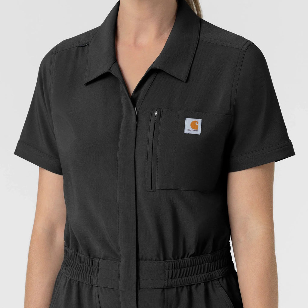 Women's Short Sleeve Scrub Coverall - Black
