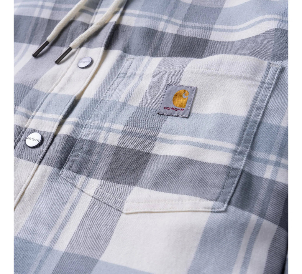 Women's Hooded Plaid Shirt Jacket - Blue