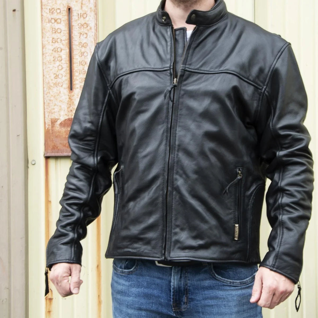 Men's Buffalo Leather Thermal Motorcycle Jacket - Black