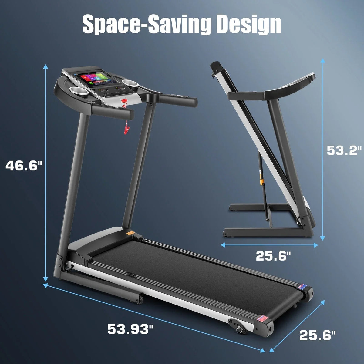 Simpfree Folding Treadmill With 10 Inch HD Touchscreen, 3.25HP, 0.5-9.0 MPH, Black