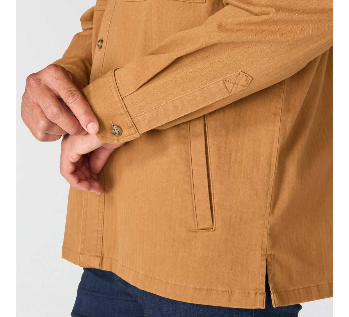 Men's Stretch Herringbone Shirt Jacket - Brown