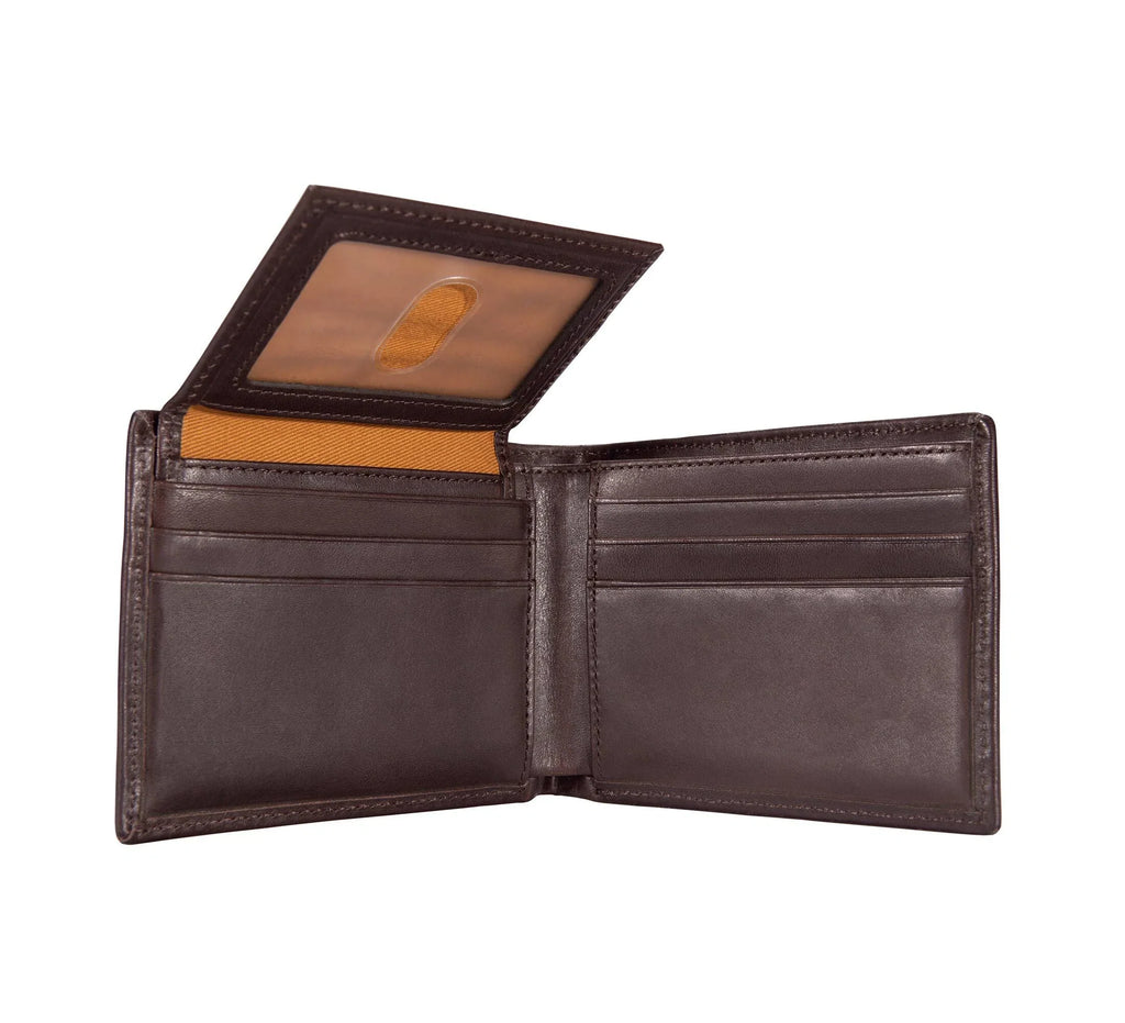Full-Grain Leather Trifold ID Wallet - Brown