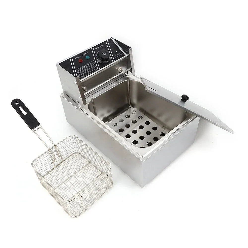 FETCOI Electric Countertop Deep Fryer, 1700W 6L Stainless Steel - Single Tank